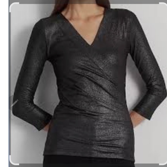 Lauren Ralph Lauren Metallic Silver Black Knit Top Blouse Small - Picture 1 of 5